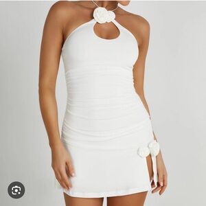 Meshki White Rose Halter Dress